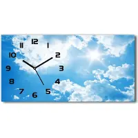 Tulup Wanduhr aus Glas – 60x30 cm - Glasbild - Glasuhr - Gehärtetes Glas - schwarze-zeiger - Wolken im Himmel