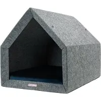 Rexproduct PetHome 2.0 Orthopädische Hundehütte mit Memory-Schaum-Liegefläche und Dach – Biss- und Kratzfest, Größe L, hellgrau und dunkelblau