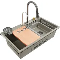 OEM Küchenspüle, Intelligentes Design, Ausziehbarer Wasserhahn, Hellgrau