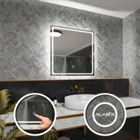 Alasta Rechteckiger LED-Spiegel 100x100 cm für Schlafzimmer, Wohnzimmer und Badezimmer