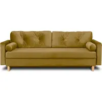 Konsimo Schlafsofa 3-Personen zeitloses Design mit weiche Sitzfläche und hohe Rückenlehne "ERISO", gelb, Velour-Stoff, Scandinavian, 220x80x100cm