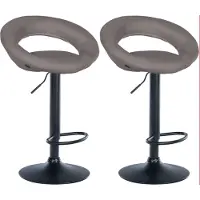 CLP 2er Set Barhocker Olinda Stoffbezug I Barstühle höhenverstellbar und drehbar I Thekenhocker mit Rückenlehnen, Farbe: grau, Gestellfarbe: schwarz