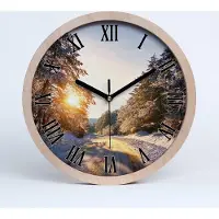Tulup Holzuhr 20fi cm wanduhr - schwarze Spitzen - Straße im Winterwald