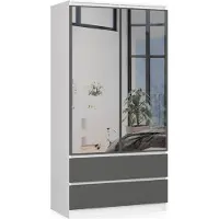 Akord Kleiderschrank S90 mit Spiegel Weiß 90 cm 2 Türen 2 Schubladen 4 Ebenen Front Graphitgrau B90 x H180 x T51 cm