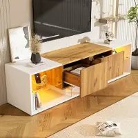 MODFU TV-Schrank, Dreischichtiger TV-Regal mit Glasplatten-Aufbewahrungsplattform,Fernsehbank mit 2 Schubladen, TV-Sideboard geeignet für Wohnzimmer, Schlafzimmer, Weiß
