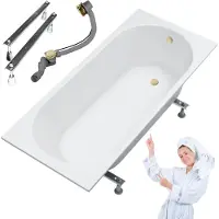 For you Aqua | Badewanne - Ovale Acrylbadewanne KRONOS OVAL - 150 x 70 cm, SLIM-Rand 20 mm, Antibac, Easy to Clean, Füße Inklusive