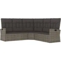 Syfax Ecksofa mit Liegefunktion und Kissen Grau Poly Rattan