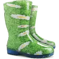 Demar Damen Gummistiefel Regenstiefel Gartenschuhe Wasserdicht Margeriten Blumen-Motiv 36/37