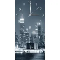 Wallario Design Wanduhr bedruckt, Größe 30 x 60 cm, Motiv: New York Skyline - Schwarz Weiß Blau