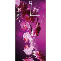 Wallario Design Wanduhr bedruckt, Größe 30 x 60 cm, Motiv: Rosafarbene Orchidee Blüten in pink