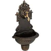 Relaxdays Wandbrunnen, Wasserspeier, Waschbecken & Wasserhahn, Gartenbrunnen HBT 61 x 35 x 18 cm, Gusseisen, bronze