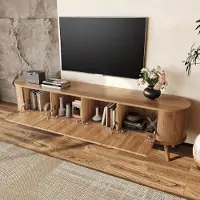OKWISH Moderner TV-Schrank mit goldfarbenen Griffen und vier Schranktüren,Lowboard mit Holzfüßen,Fernsehbank mit großem Stauraum,Eiche