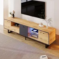 OKWISH TV-Schrank TV-Lowboard mit LED-Beleuchtung und Glastrennwand, 190*40*50cm, Fernsehtisch Wohnzimmerschränke Hängeschrank für Wohnzimmer, Holz und Anthrazit