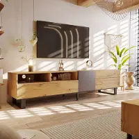 MODFU TV-Schränke TV-Schrank Fernsehschrank Sideboard Beistellschrank 160 L x 38 B x 111 H(cm), Holzfarbe und schwarz