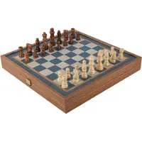Manopoulos 2-in-1 Spiele-Set Turquoise – Walnuss-Optik – Schach & Backgammon Groß (41x41 cm)