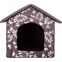 HOBBYDOG Hundekissen Hundehütte Hundebett Tierbett Katzenbett - Standard - 38 x 38 x 32 cm [Größe: R1] - Braun mit Pflanzen