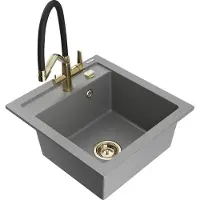 Mexen Vito 1-Becken-Granitspüle mit Mischbatterie Duo, Grau - 6503-71-671701-57-G