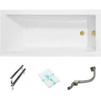 For you Aqua | Badewanne - Besco Modern - Acryl - 180 x 80 Cm - Gold Siphon - Antibakterielle Beschichtung - Montageset