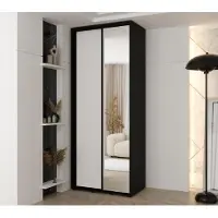 MINIO go for it , Kleiderschrank VADO, 110x235,2x45 cm, 2 Schiebetüren (1 Spiegel), 6 Einlegeböden, 2 ausziehbare Metallstangen, Schwarz/Weiß matt