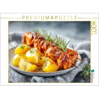 CALVENDO Puzzle Saftige Hähnchenspieße mit Zitronenkartoffeln | 1000 Teile Lege-Größe 64 × 48 cm Foto-Puzzle für glückliche Stunden