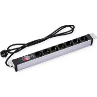 Value 19-Zoll-Steckdosenleiste 7fach mit Überlastschutz, 1 HE, Schutzkontakt-Stecker, 2,8 m