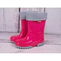 Demar Kinder Gummistiefel Gefüttert Regenstiefel mit Einlage Neon Rosa Schimmernd Reflektiernd 24/25