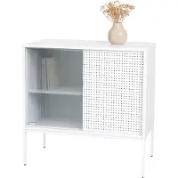 Mendler Kommode HWC-O90, Schrank Sideboard Highboard, Industrial Staufächer Schiebetüren Metall 85x80x45cm weiß