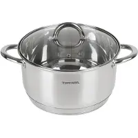 Topfann Edelstahl Kochtopf 16cm mit Glasdeckel Topf Suppentopf Universaltopf Induktion 1,6L