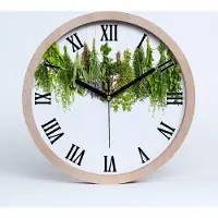 Tulup Holzuhr 20fi cm wanduhr - schwarze Spitzen - Kräuter auf einer Schnur