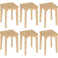 Woltu 6er Set Esszimmerstühle Massivholz, rechteckiger Holzhocker stapelbar, Holzstuhl ohne Lehne, Sitzhocker, Hocker für Küche Wohnzimmer Schlafzimmer Büro, Naturholzfarbe, 31 x 44,5 x 31 cm