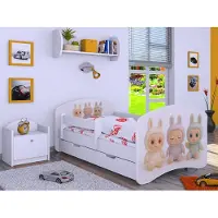 BDW , Kinderbett mit Matratze, Lattenrost, Schublade, LABU, Weiß, 180x90