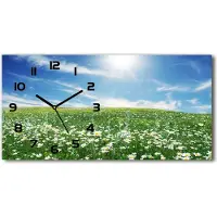 Tulup Wanduhr aus Glas – 60x30 cm - Glasbild - Glasuhr - Gehärtetes Glas - schwarze-zeiger - Wiese