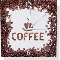Wallario Design Wanduhr Kaffee Schrift aus Kaffeebohnen aus Aluverbund, Größe 30 x 30 cm
