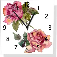 Wallario Design Wanduhr Rosen im Aquarellstil aus Echtglas, Größe 30 x 30 cm