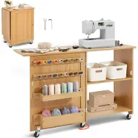 Vevor klappbarer Nähtisch Mehrzweck Nähmaschinentisch mit Rädern & Regalen & Ablagefächern & Holzstiften & magnetischen Türen, Nähmaschine Holzfarbe faltbar (1170 x 400 x 778 mm)