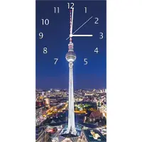 Wallario Design Wanduhr bedruckt, Größe 30 x 60 cm, Motiv: Fernsehturm Berlin bei Nacht