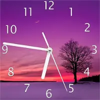 Wallario Design Wanduhr Mond und Baum am Abend bei Schnee aus Echtglas, Größe 20 x 20 cm