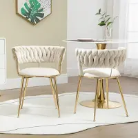 STILVORA Esszimmerstuhl 2-teiliges Set mit Hohlbünstdesign,Polsterstuhl mit fingerförmige Rückenlehne und Armlehnen,Küchenstuhl aus Weicher Samt,Beige