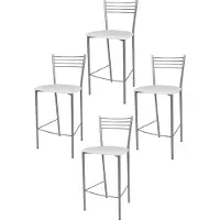 STOCK LINE t m c s Tommychairs - 4er Set moderne Barhocker ELENA für Küche und Esszimmer, robustes Gestell aus lackiertem Stahl, Farbe Aluminium, gepolsterte Sitzfläche mit KUNSTLEDER in der Farbe Weiss bezogen