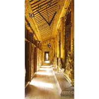 Wallario Design Wanduhr Buddhistischer Tempel aus Holz - Mandaley aus Echtglas, Größe 30 x 60 cm