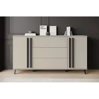 MINIO go for it , Kommode "HURON", 150 cm, 2 Türen, 3 Schubladen, Push-to-Open, mit Füßen, Beige Congo / Schwarz Farbe