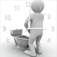 Wallario Design Wanduhr Pinkelndes Computer-Männchen und künstliche Toilette aus Echtglas, Größe 30 x 30 cm