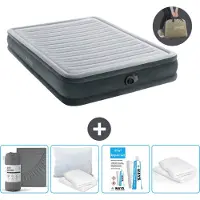 Intex Luftbett - 2 Personen - 152 x 203 x 33 cm - Grau - Inklusive Pumpe - Spannbettuch - Küssen - Reperaturset en Kissenschutz