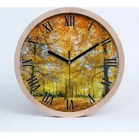 Tulup Holzuhr 30fi cm wanduhr - schwarze Spitzen - Herbstwald