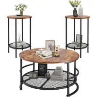 Vevor 3-tlg. rundes Wohnzimmertisch-Set, (800 x 465 mm) Industrie-Couchtisch mit 2 runden Beistelltischen (40 x 60 cm), Sofatisch-Sets mit Metallbeinen, Satztische für Büro Wohnzimmer Wohnung