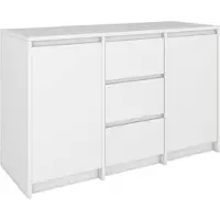 Inny Kommode mit 3 Schubladen und 2 Türen, modern, geräumig, grifflos, weiß.