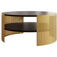 Mirjan 24 Couchtisch Fikoli Gold, Wohnzimmer Kaffeetisch, Beine und Seiten aus Stahl (Farbe: Gold / Schwarz Molet)