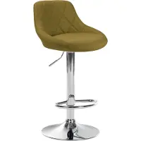 CLP Barhocker LAZIO Mit Stoffbezug I Drehbarer Thekenhocker Mit Fußstütze I Höhenverstellbarer Barstuhl Mit Trompetenfuß, Farbe: grün, Gestellfarbe: chrom