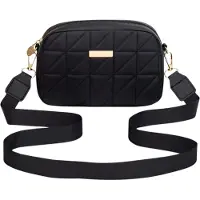 Edibazzar Schwarze gesteppte Schultertasche Damen Kunstleder Handtasche