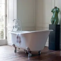 Demotex GmbH Casa Padrino Jugendstil Badewanne Naturstein freistehend 1700mm BHan Weiß - Freistehende Retro Barock Antik Badewanne